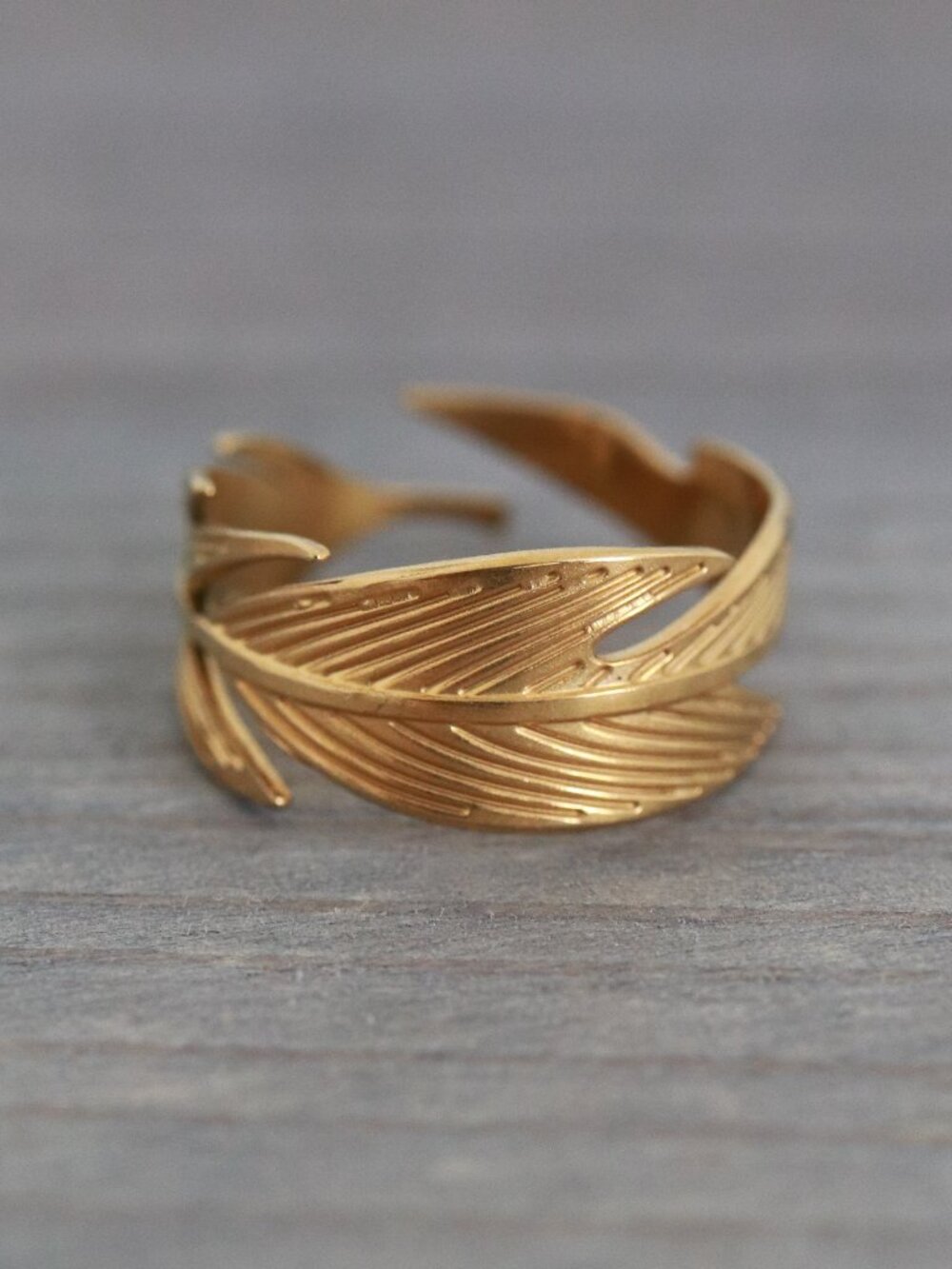 Leaf Feather Style Cuff Ring 18k Gold Plated Stainless Steel